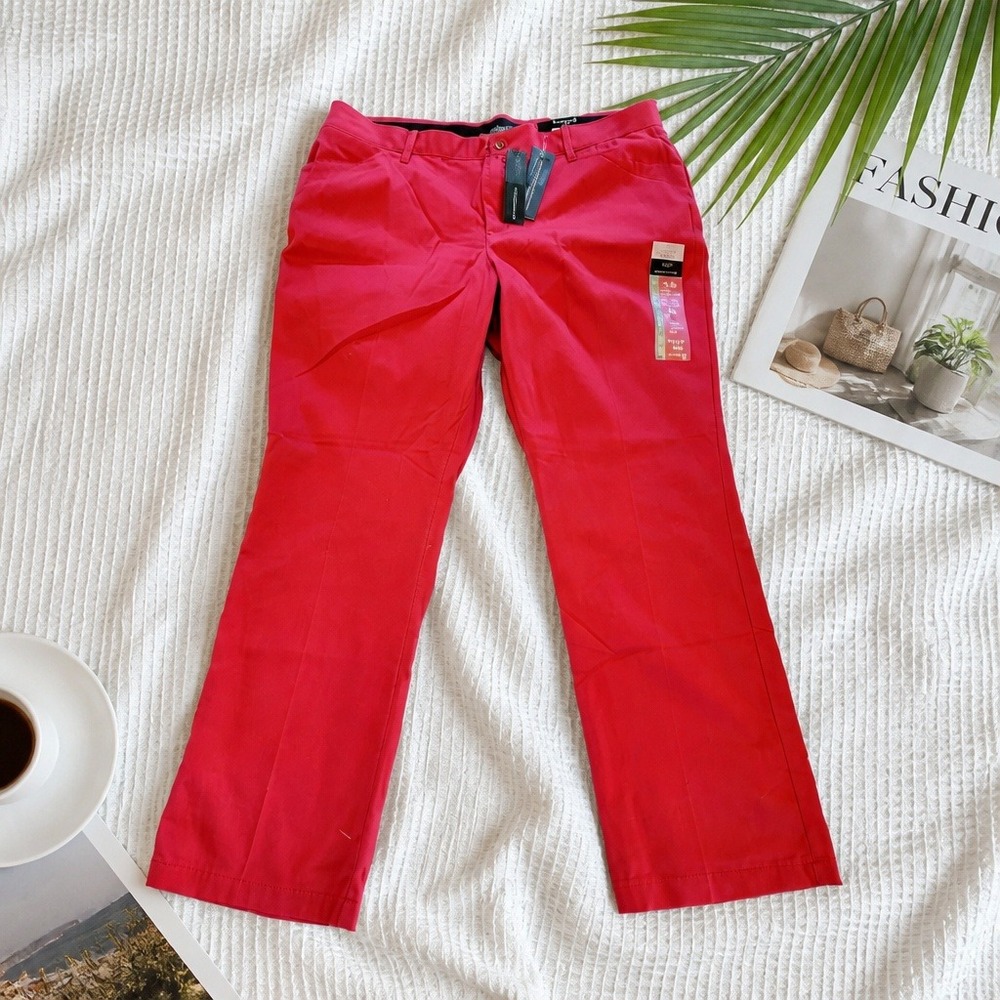 Lee Womens 18 Flex Motion Straight Leg Mid Rise Pants Red 18 Medium NWT